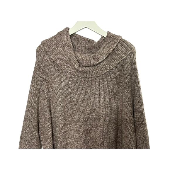 Chico's Tan Cowl Neck Balloon Sleeve Oversized Knit Sweater Women's Large 12 - Picture 4 of 6